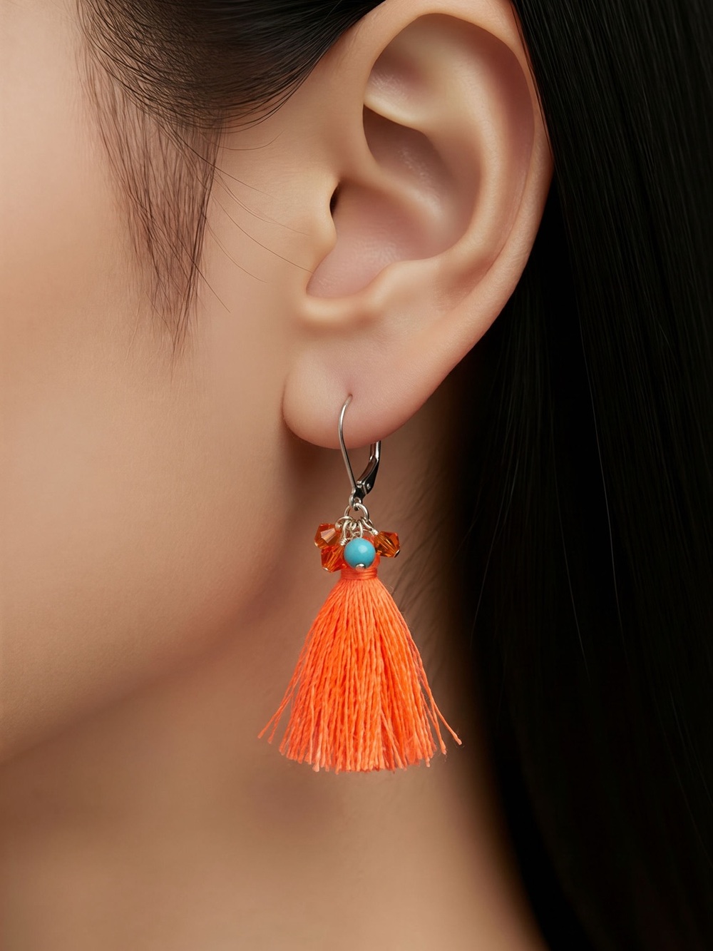 Swarovski bead Orange Tassel Earrings.